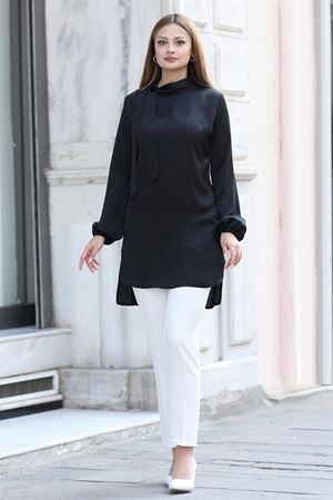 Trend Double Krep Kumaş Tunik - Siyah