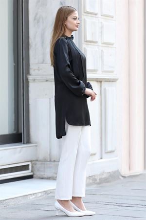 Trend Double Krep Kumaş Tunik - Siyah