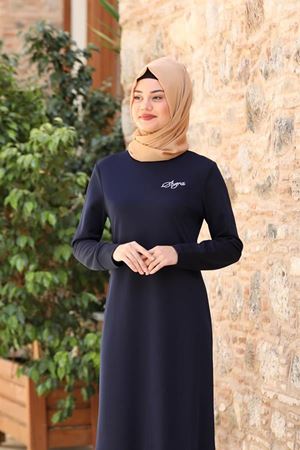 Azra İşlemeli Elbise Lacivert