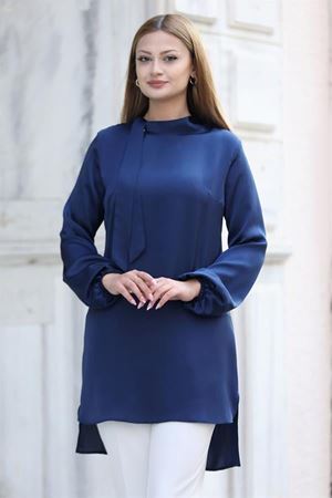 Trend Double Krep Kumaş Tunik - Lacivert