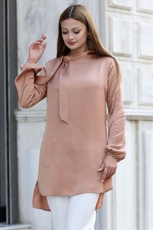 Trend Double Krep Kumaş Tunik - Camel