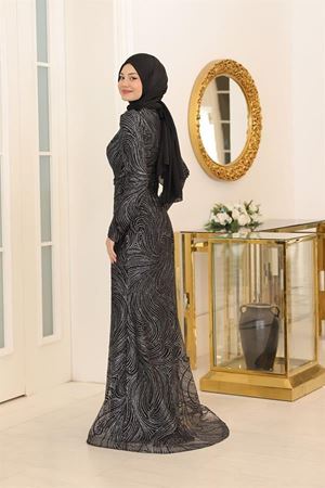 Irmak Griter Baskılı  Tesettür Abiye Siyah