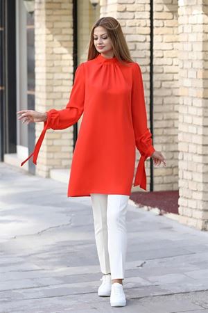 Esila Double Krep Kumaş Tunik - Turuncu