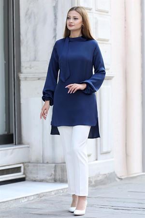 Trend Double Krep Kumaş Tunik - Lacivert