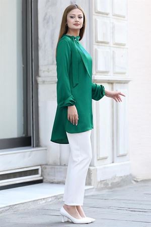 Trend Double Krep Kumaş Tunik - Zümrüt