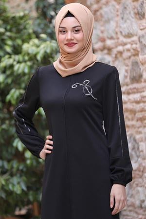 Hira İşlemeli Ferace Siyah