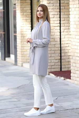 Esila Double Krep Kumaş Tunik - Gri