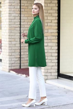 Işıl Double Krep Kumaş Tunik - Yeşil