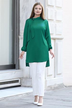 Trend Double Krep Kumaş Tunik - Zümrüt