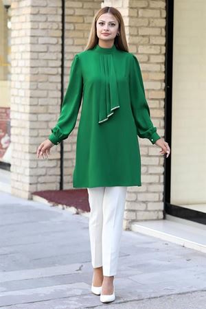 Işıl Double Krep Kumaş Tunik - Yeşil
