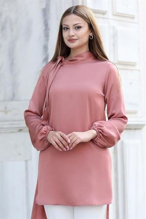 Trend Double Krep Kumaş Tunik - Mercan
