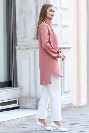 Trend Double Krep Kumaş Tunik - Mercan