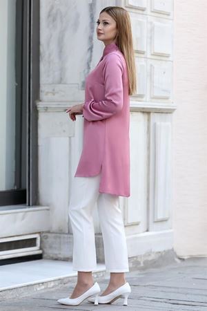 Trend Double Krep Kumaş Tunik - Lila