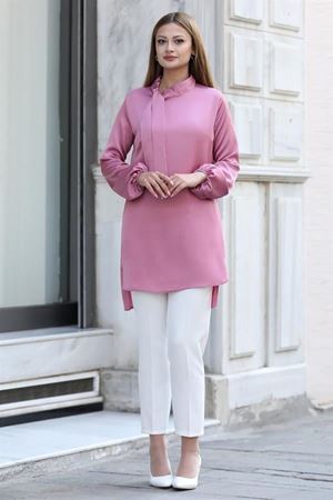 Trend Double Krep Kumaş Tunik - Lila