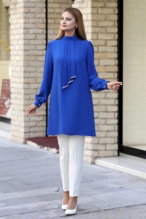 Işıl Double Krep Kumaş Tunik - Saks