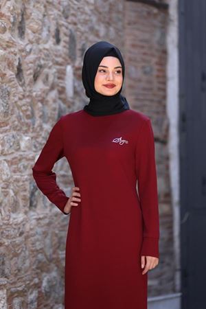 Azra İşlemeli Elbise Bordo