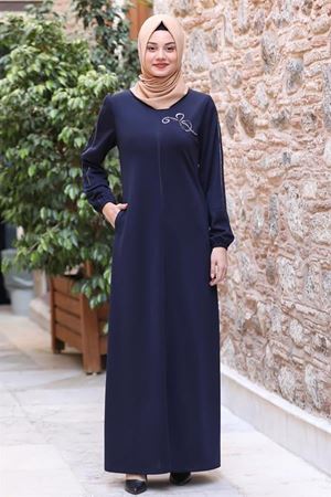 Hira İşlemeli Ferace Lacivert