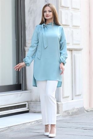 Trend Double Krep Kumaş Tunik - Mint