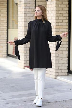 Esila Double Krep Kumaş Tunik - Siyah