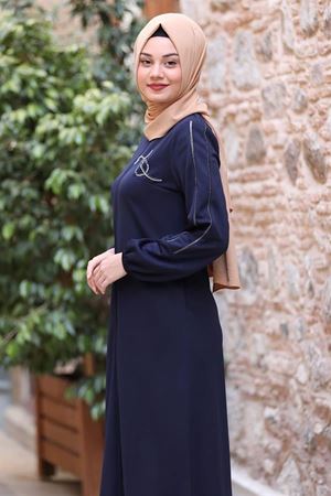 Hira İşlemeli Ferace Lacivert