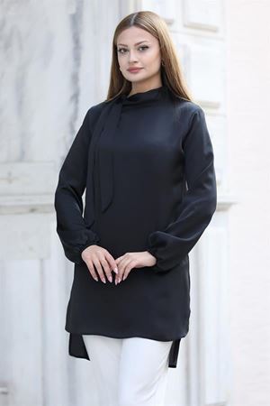 Trend Double Krep Kumaş Tunik - Siyah