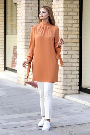 Esila Double Krep Kumaş Tunik - Camel