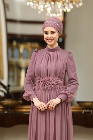 Çiçek Tesettür Abiye Lavanta