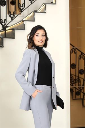 Atlas Krep Astarlı Ceket Pantolon Takım  Gri