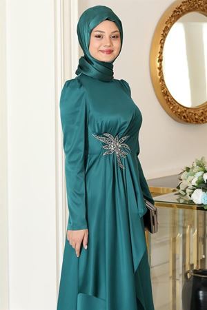Roza Tesettür Abiye Zümrüt