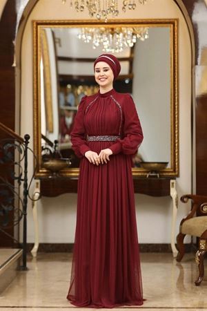 Efsane Tesettür Abiye Bordo