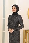 Irmak Griter Baskılı  Tesettür Abiye Siyah