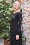 Hira İşlemeli Ferace Siyah