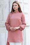 Trend Double Krep Kumaş Tunik - Mercan