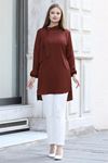 Trend Double Krep Kumaş Tunik - Kahverengi