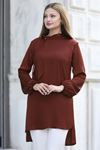 Trend Double Krep Kumaş Tunik - Kahverengi