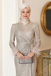 Hüma Büyük Beden Payetli Tesettür Abiye Gold