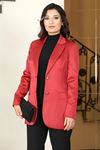 Yaren Saten Mono Yaka İki Düğmeli İçi Astarlı Vatkalı Ceket Kırmızı