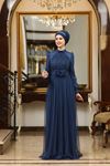 Çiçek Tesettür Abiye İndigo