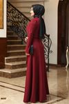 Kardelen Kuşaklı Şal Yaka Krep Kumaş Abiye - Bordo